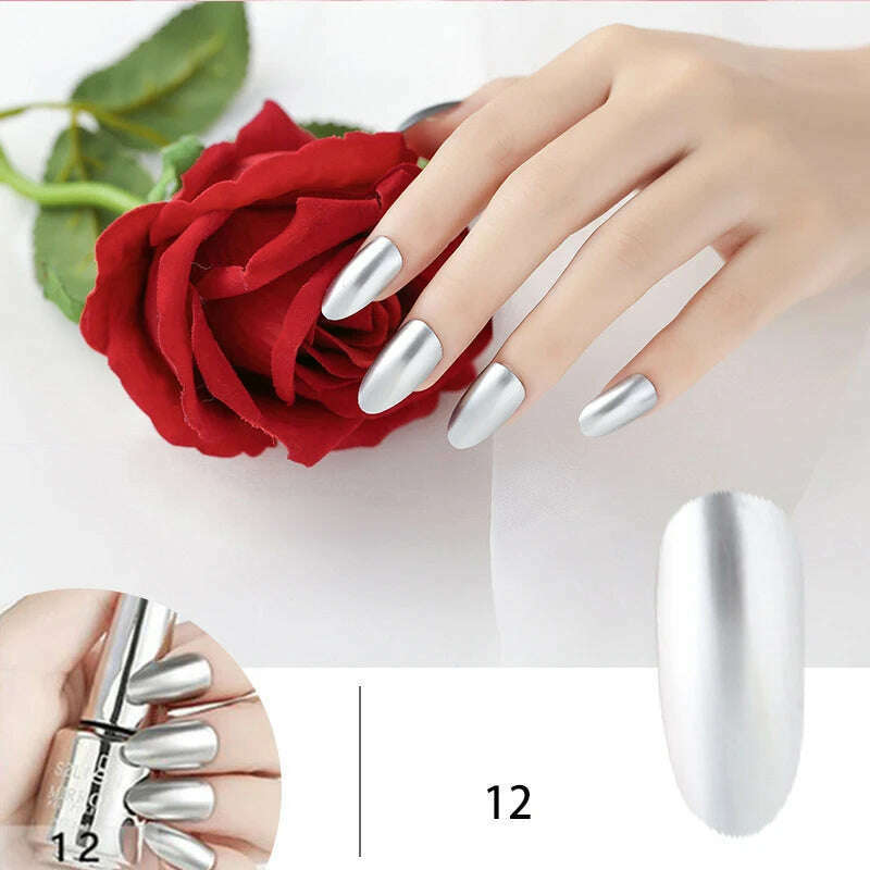12 Colors Mirror Polish Long-lasting Quick-drying Metallic Silver Purple Rose Gold Nail Polish Is Not Peelable Nails Gel Varnish - KIMLUD