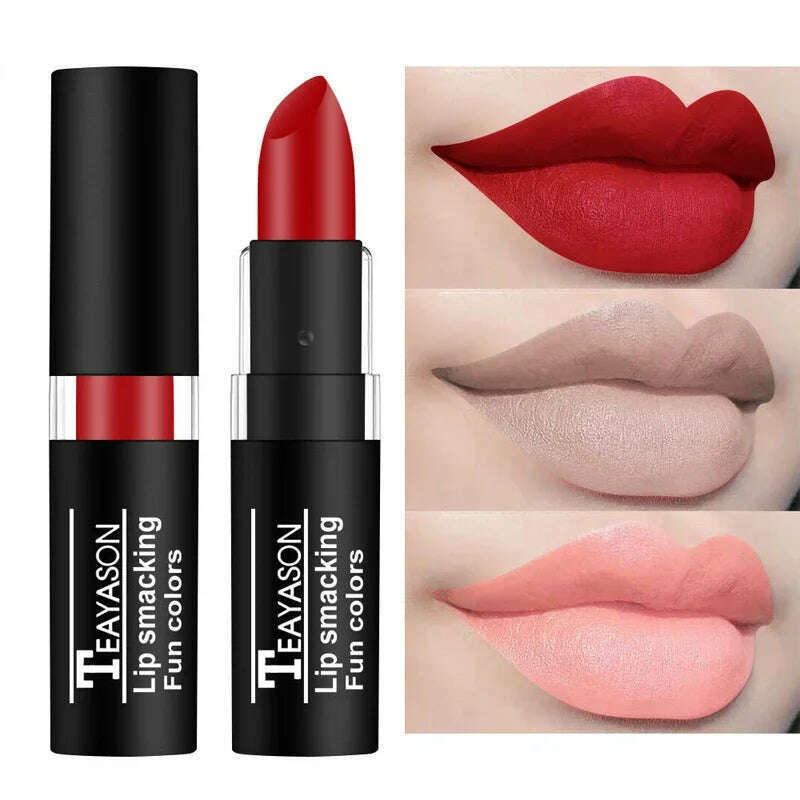 KIMLUD, 12 Colors Nude Matte Lipsticks Waterproof Long Lasting Non-stick Cup Sexy Nude Brown Red Black Velvet Lipstick Makeup Cosmetics, KIMLUD Women's Clothes