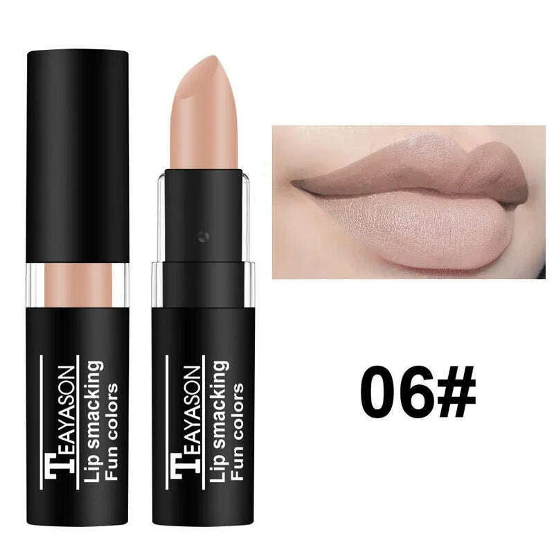 KIMLUD, 12 Colors Nude Matte Lipsticks Waterproof Long Lasting Non-stick Cup Sexy Nude Brown Red Black Velvet Lipstick Makeup Cosmetics, 06, KIMLUD Women's Clothes