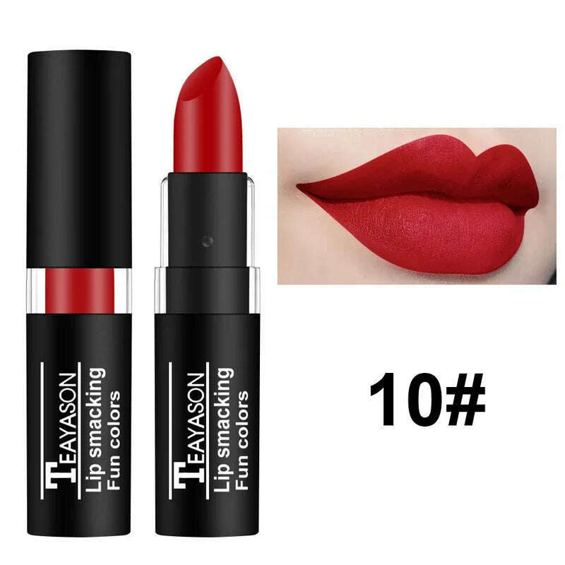 KIMLUD, 12 Colors Nude Matte Lipsticks Waterproof Long Lasting Non-stick Cup Sexy Nude Brown Red Black Velvet Lipstick Makeup Cosmetics, 10, KIMLUD Women's Clothes