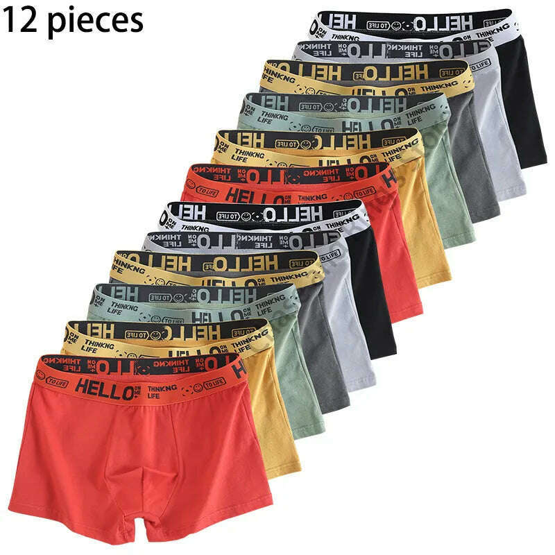 KIMLUD, 12 pieces Mens Underwear Men Cotton Underpants Male Pure Men Panties Shorts Breathable Boxer Shorts Comfortable soft Plus size, KIMLUD Womens Clothes
