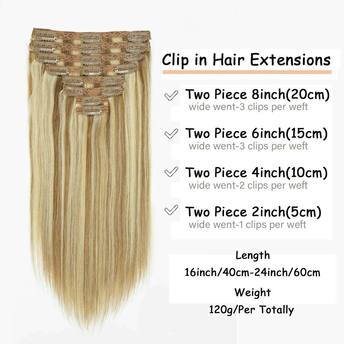 KIMLUD, 120G Clip In Hair Extension Human Hair Color P8/613 Straight Brazilian 100% Human Hair Extension Clip In 8 Pieces/Sets Full Head, KIMLUD Womens Clothes