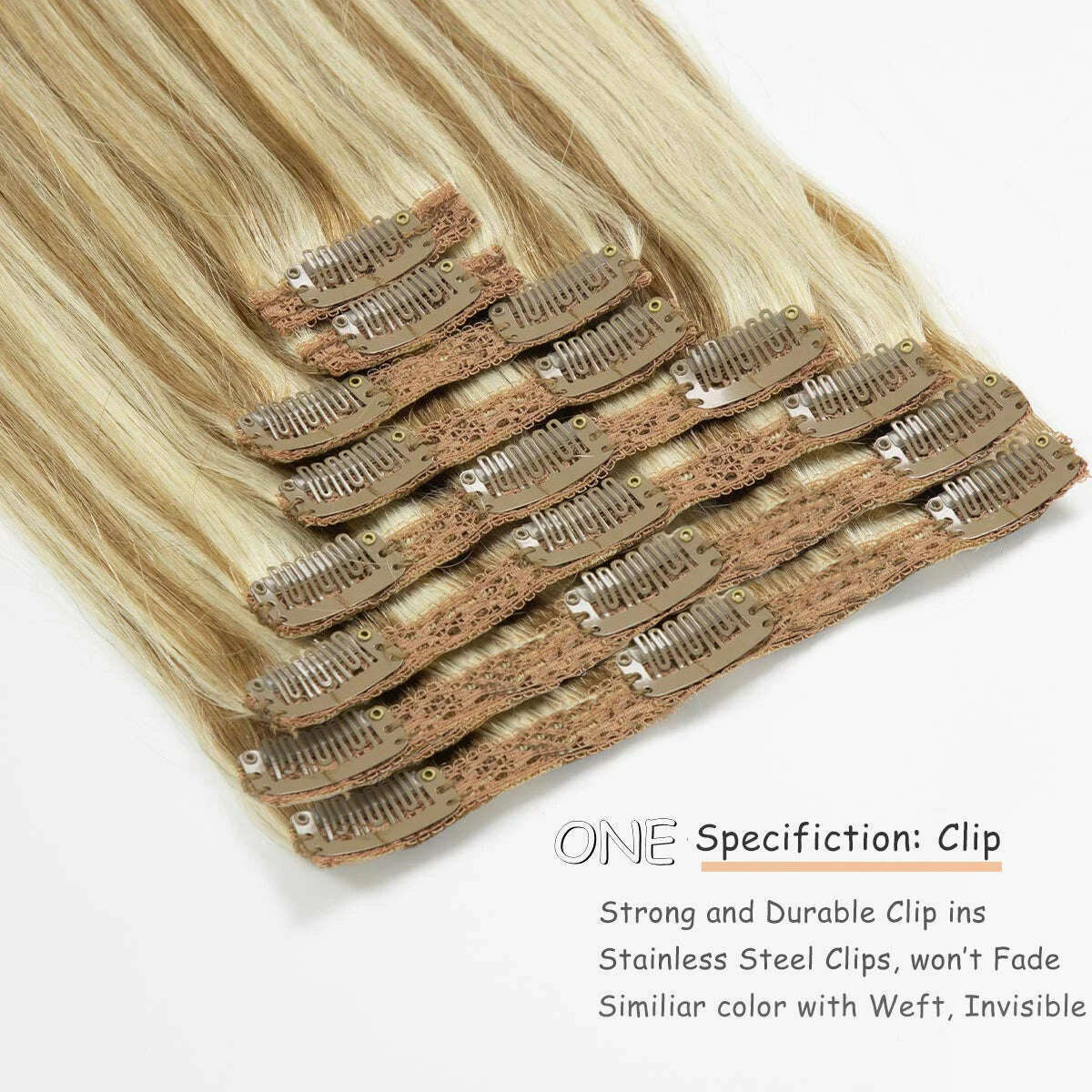KIMLUD, 120G Clip In Hair Extension Human Hair Color P8/613 Straight Brazilian 100% Human Hair Extension Clip In 8 Pieces/Sets Full Head, KIMLUD Womens Clothes