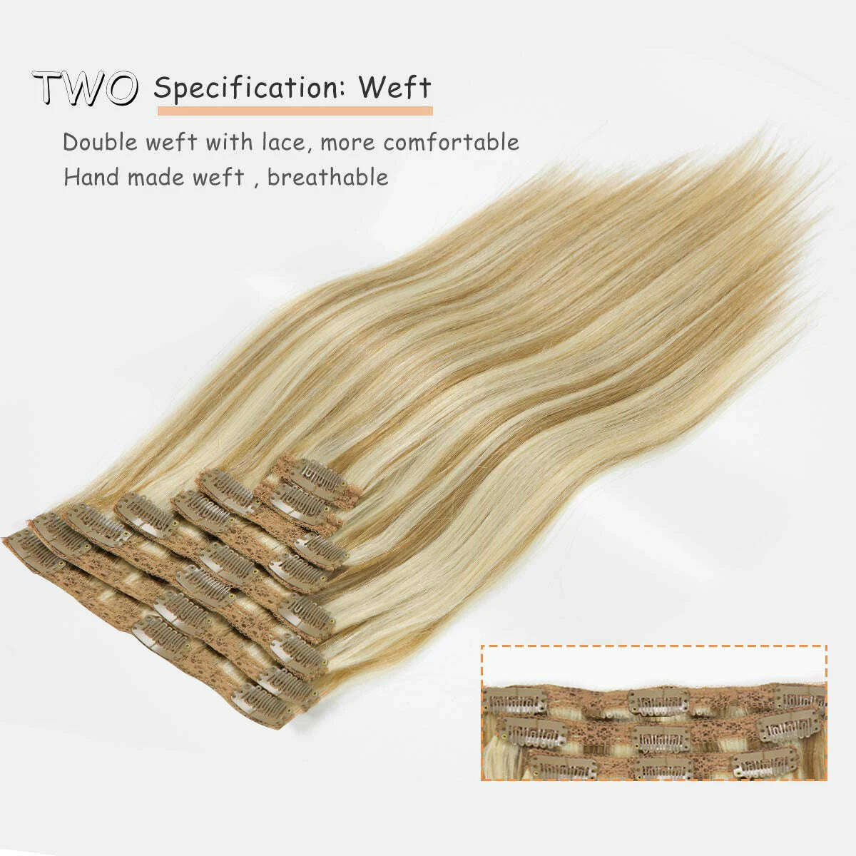 KIMLUD, 120G Clip In Hair Extension Human Hair Color P8/613 Straight Brazilian 100% Human Hair Extension Clip In 8 Pieces/Sets Full Head, KIMLUD Womens Clothes