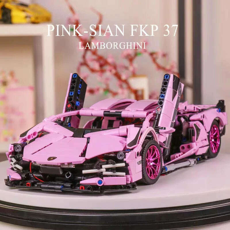 KIMLUD, 1280PCS Sakura Pink Sports Car Building Blocks Model City Racing Vehicle Series Assemble Bricks Toy For Children Christmas Gifts, KIMLUD Womens Clothes