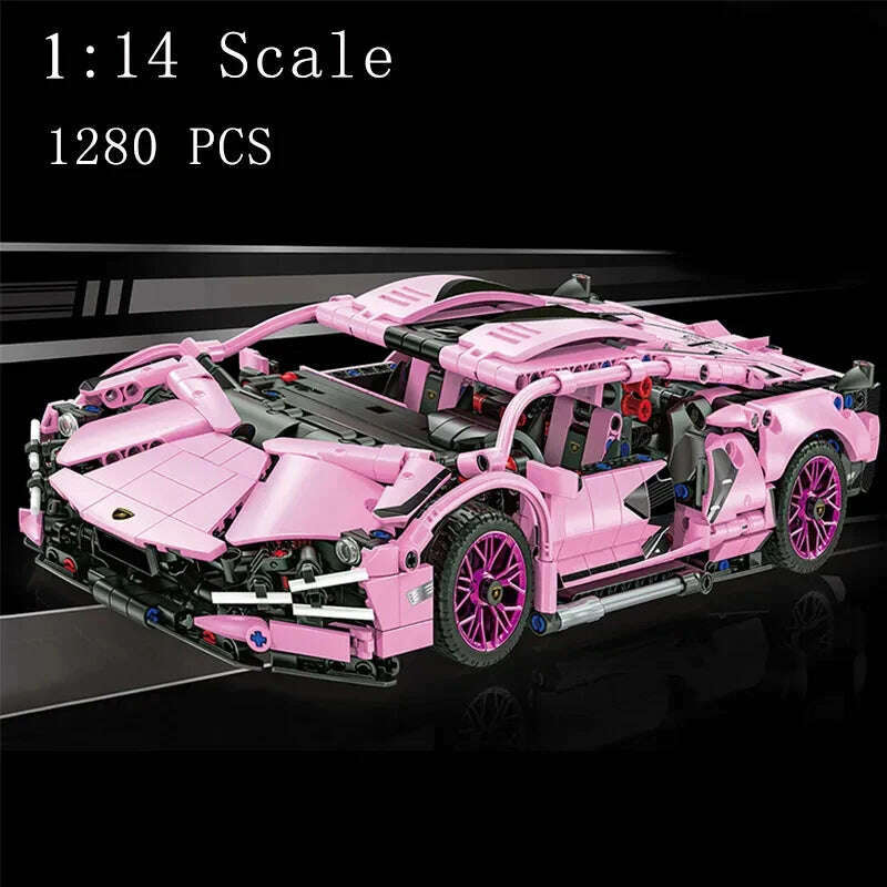 KIMLUD, 1280PCS Sakura Pink Sports Car Building Blocks Model City Racing Vehicle Series Assemble Bricks Toy For Children Christmas Gifts, KIMLUD Womens Clothes