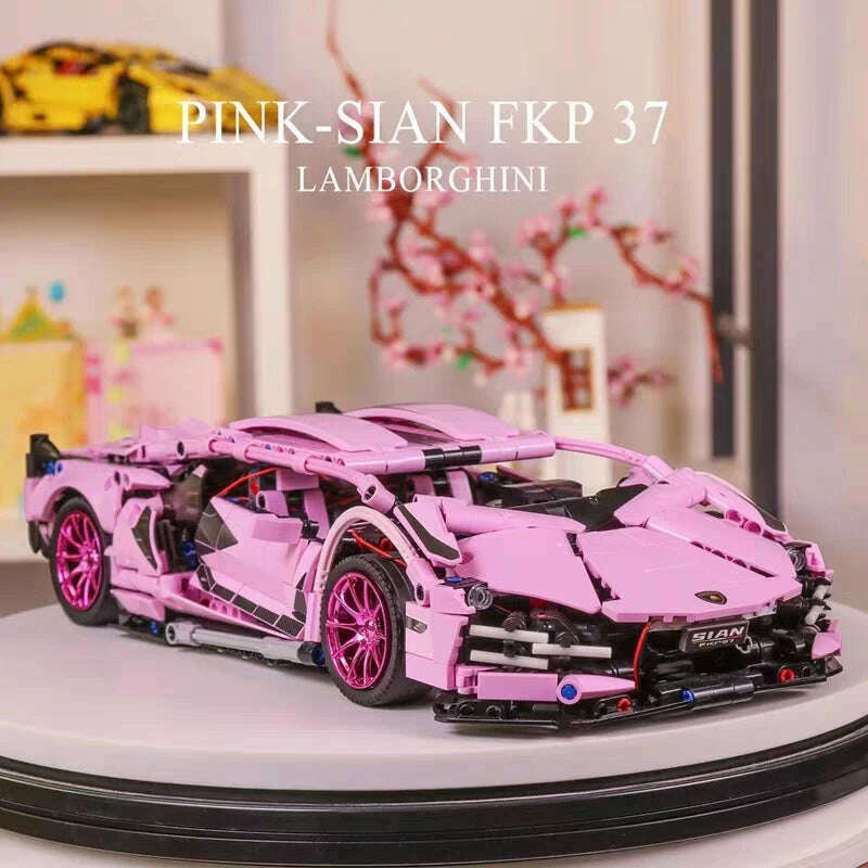 KIMLUD, 1280PCS Sakura Pink Sports Car Building Blocks Model City Racing Vehicle Series Assemble Bricks Toy For Children Christmas Gifts, KIMLUD Womens Clothes
