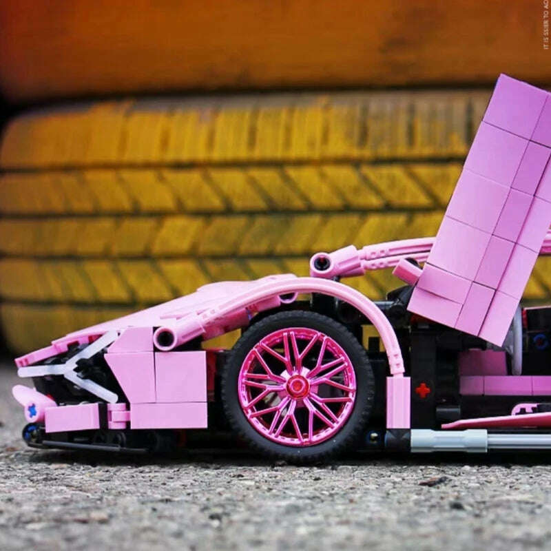 KIMLUD, 1280PCS Sakura Pink Sports Car Building Blocks Model City Racing Vehicle Series Assemble Bricks Toy For Children Christmas Gifts, KIMLUD Womens Clothes