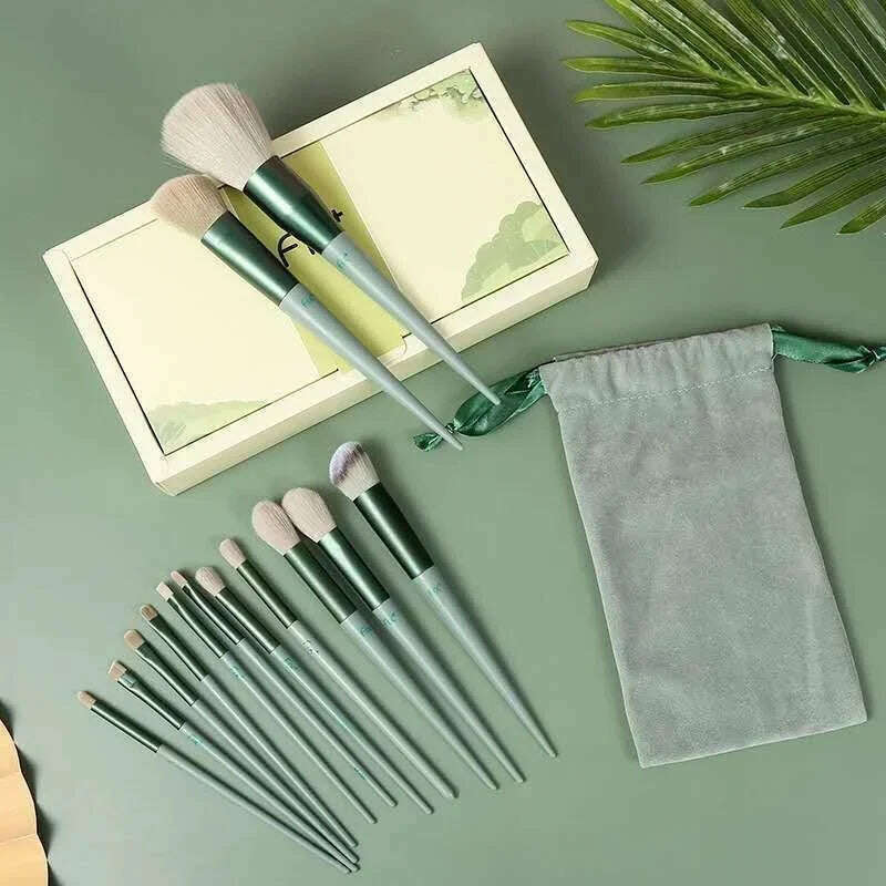 KIMLUD, 13 makeup brushes Mo Lan Di green beauty fast drying makeup brush set super soft Blush Powder brush, KIMLUD Womens Clothes