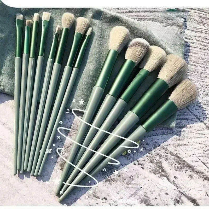 KIMLUD, 13 makeup brushes Mo Lan Di green beauty fast drying makeup brush set super soft Blush Powder brush, 13pcs Green, KIMLUD APPAREL - Womens Clothes