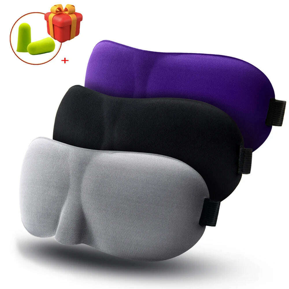 KIMLUD, 1/3 Pcs Sleep Mask Blindfold Sleeping Aid 3D Soft Memory Foam Eye mask for Sleeping Travel Blockout Light Slaapmasker Eye Cover, Purple-Black-Gray, KIMLUD Women's Clothes