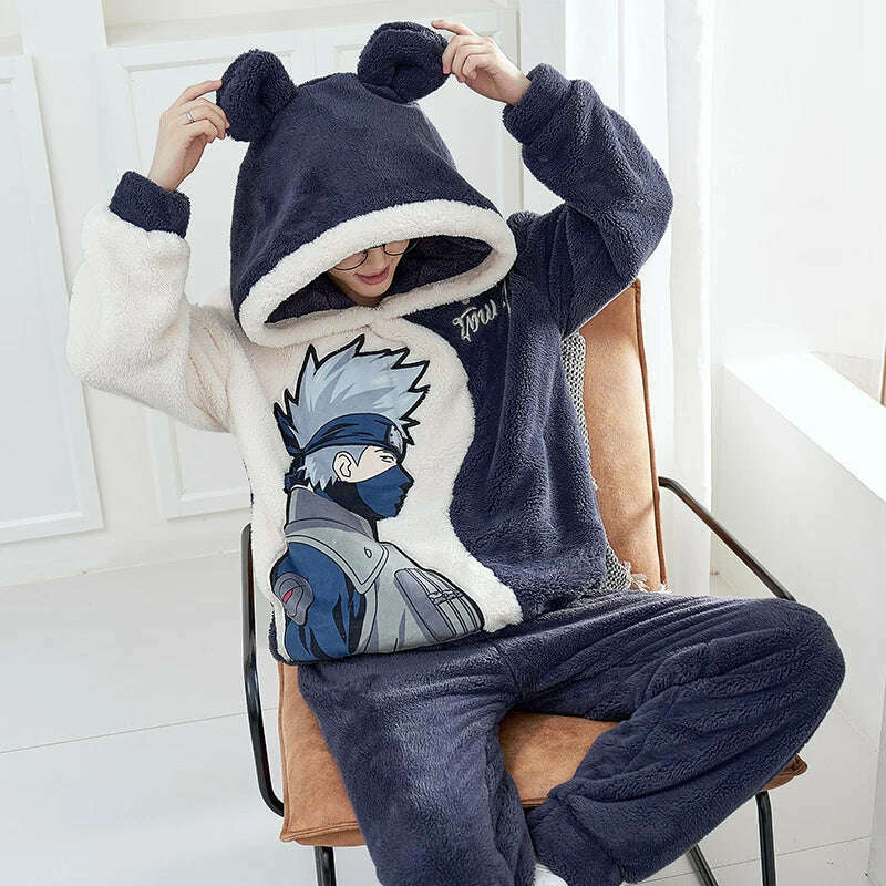 KIMLUD, 13 Style Warm Thick Flannel Plush Winter Couple Pajama Sets Long Sleeve Female Male Pyjamas Lover Clothing Sweet Cartoon Hoodies, 9328 / Women M (Asian), KIMLUD APPAREL - Womens Clothes