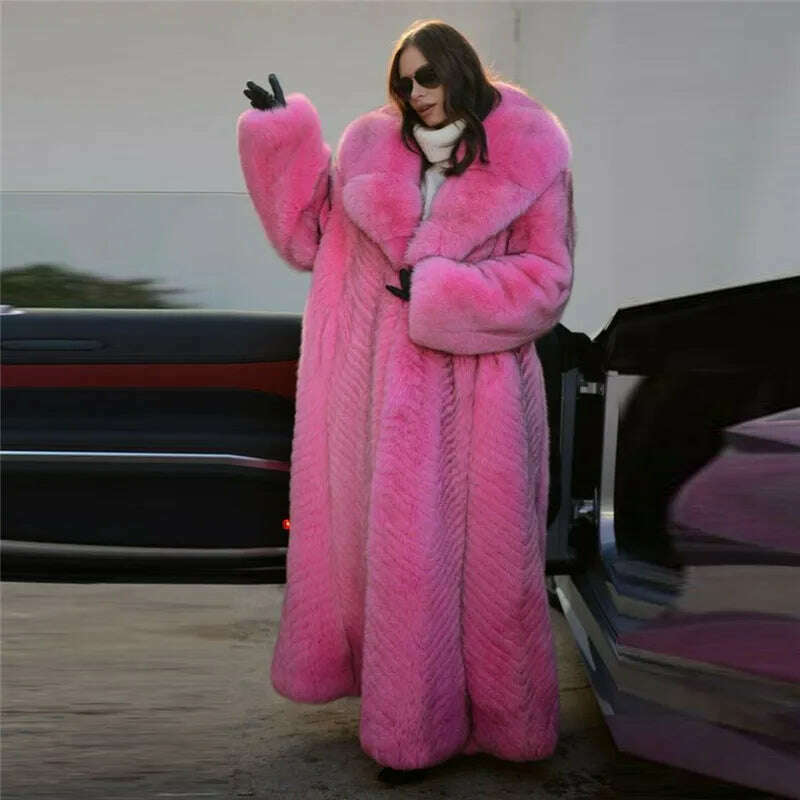 KIMLUD, 130cm Long High Quality Fox Fur Coat Women With Big Lapel Collar Full Pelt Genuine Fox Fur Jacket Natural Women Fur Coats Female, Length 130cm / Bust S 88cm, KIMLUD APPAREL - Womens Clothes