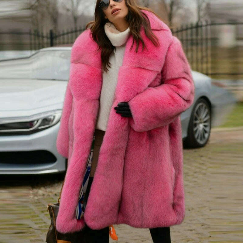 KIMLUD, 130cm Long High Quality Fox Fur Coat Women With Big Lapel Collar Full Pelt Genuine Fox Fur Jacket Natural Women Fur Coats Female, KIMLUD Womens Clothes