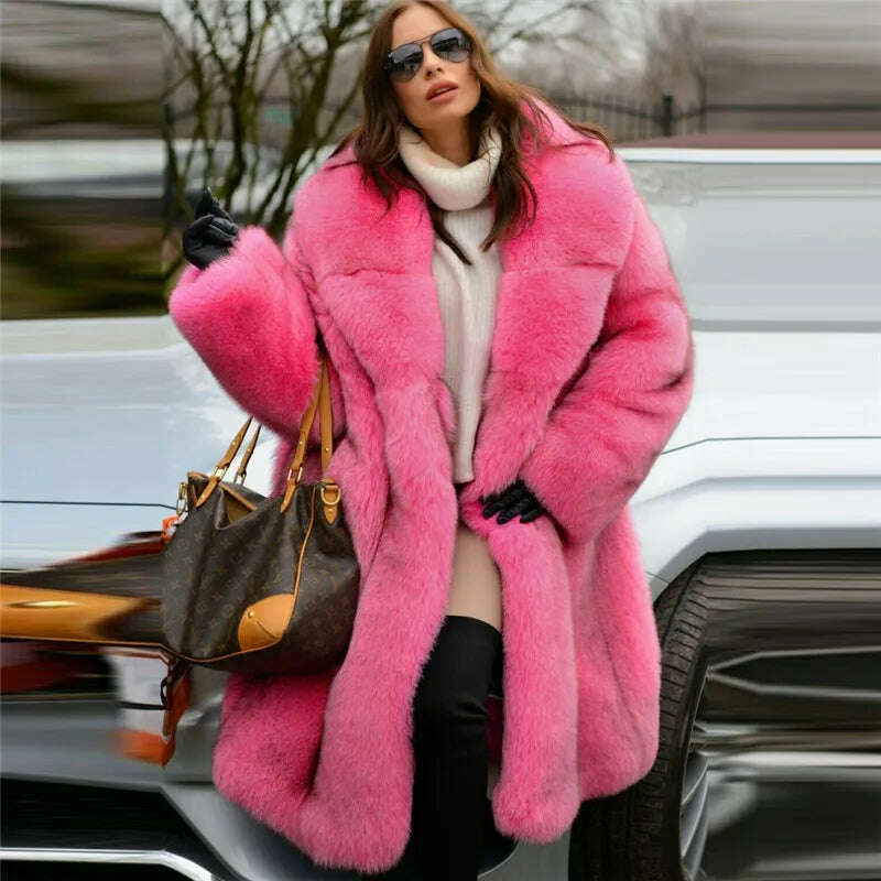 KIMLUD, 130cm Long High Quality Fox Fur Coat Women With Big Lapel Collar Full Pelt Genuine Fox Fur Jacket Natural Women Fur Coats Female, KIMLUD Women's Clothes