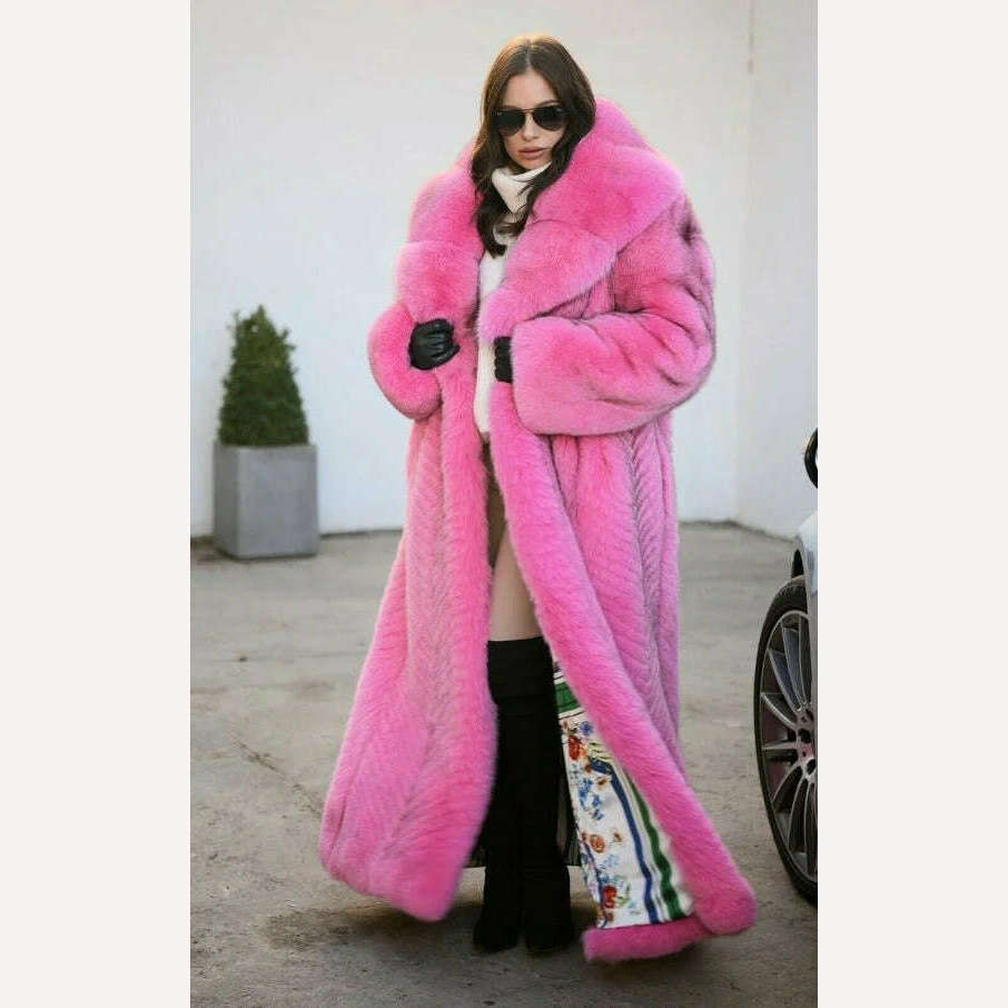 KIMLUD, 130cm Long High Quality Fox Fur Coat Women With Big Lapel Collar Full Pelt Genuine Fox Fur Jacket Natural Women Fur Coats Female, KIMLUD Womens Clothes