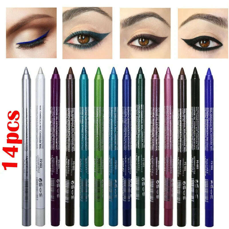 KIMLUD, 14 Color Eye Liner Pen5/10PCS Colored Eyeliner Waterproof Makeup Tools Blue Red Green White Gold Brown Eye Cosmestics, 14PCS, KIMLUD APPAREL - Womens Clothes