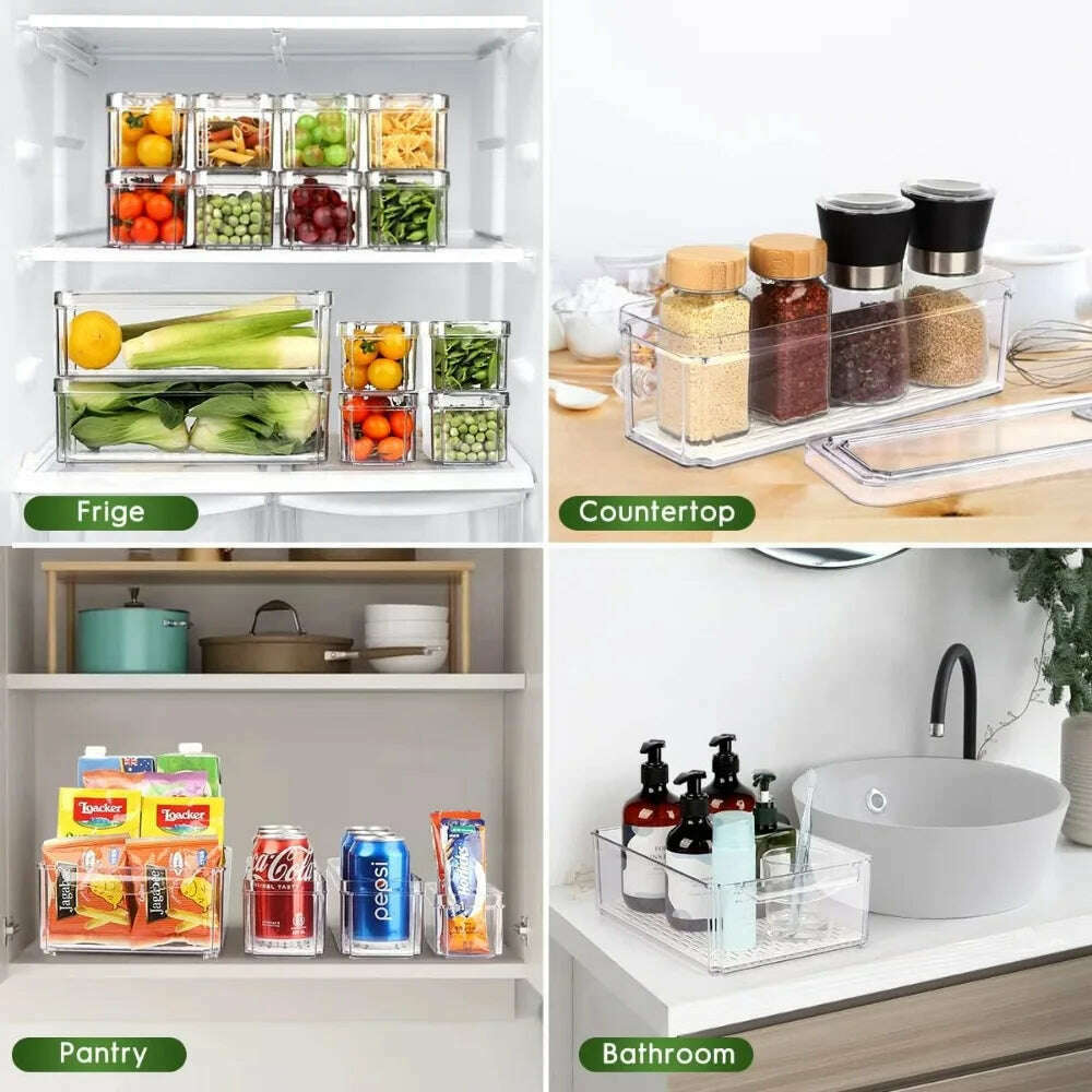14 Pack Fridge Organizer, Stackable Refrigerator Organizer Bins with Lids, BPA-Free Fridge Organizers and Storage Containers - KIMLUD