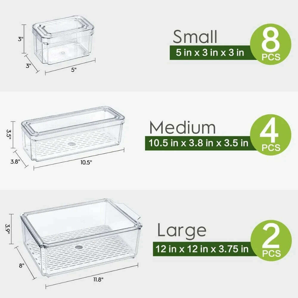 14 Pack Fridge Organizer, Stackable Refrigerator Organizer Bins with Lids, BPA-Free Fridge Organizers and Storage Containers - KIMLUD