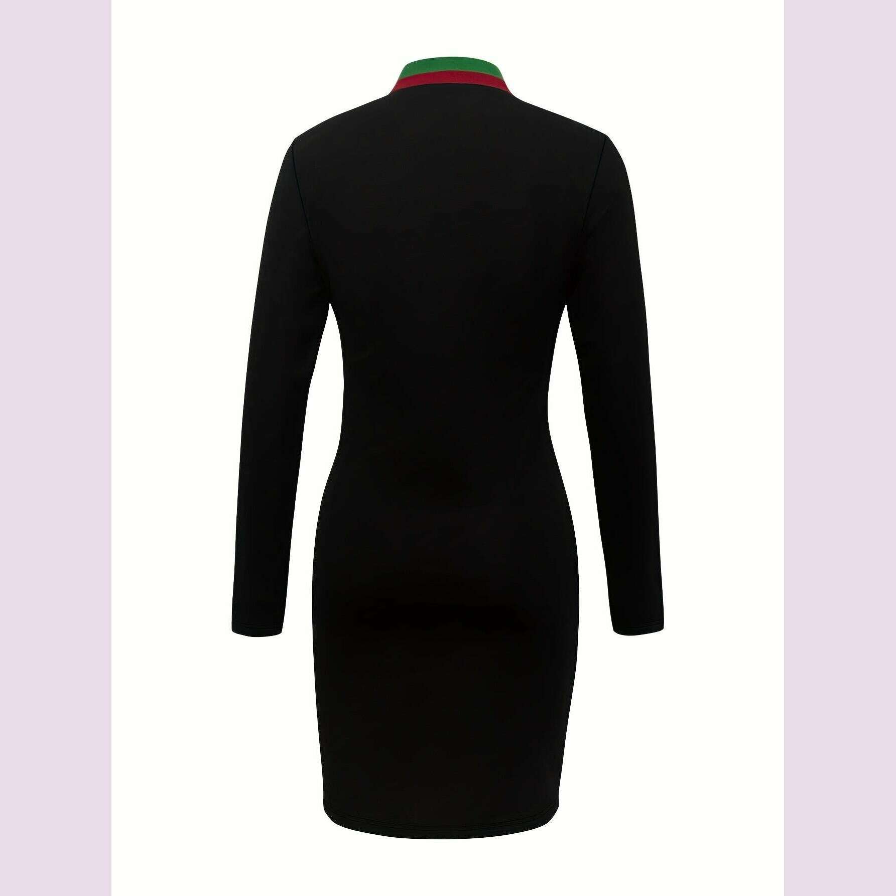 elegant-color-block-long-sleeve-bodycon-dress-with-stand-collar---high-waisted-stretchy-polyester-blend-perfect-for-springfall-black-greenred-accents-womens-fashion-autumn-fashion-color-block-dress-polyester-blekimlud-womens-fashion-34625697