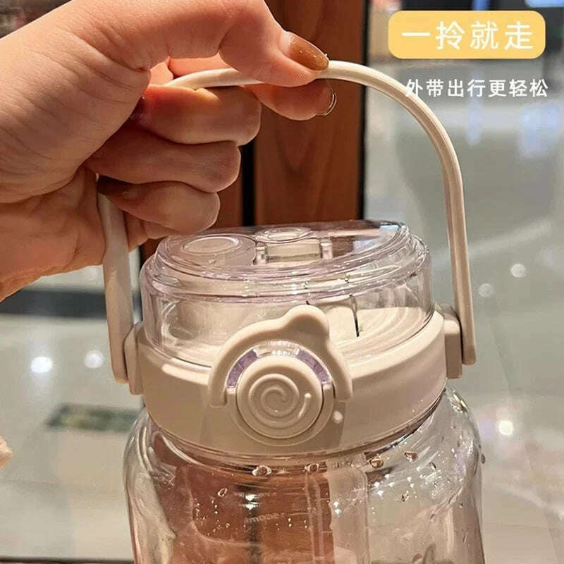 1.5/2Liter Sport Straw Water Bottle with Time Scale Plastic Summer Cold Juice Water Cup Large Capacity Portable Travel Bottles - KIMLUD