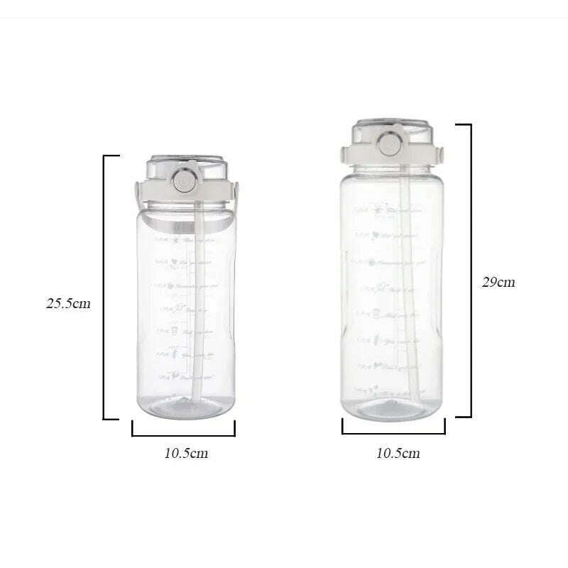 1.5/2Liter Sport Straw Water Bottle with Time Scale Plastic Summer Cold Juice Water Cup Large Capacity Portable Travel Bottles - KIMLUD