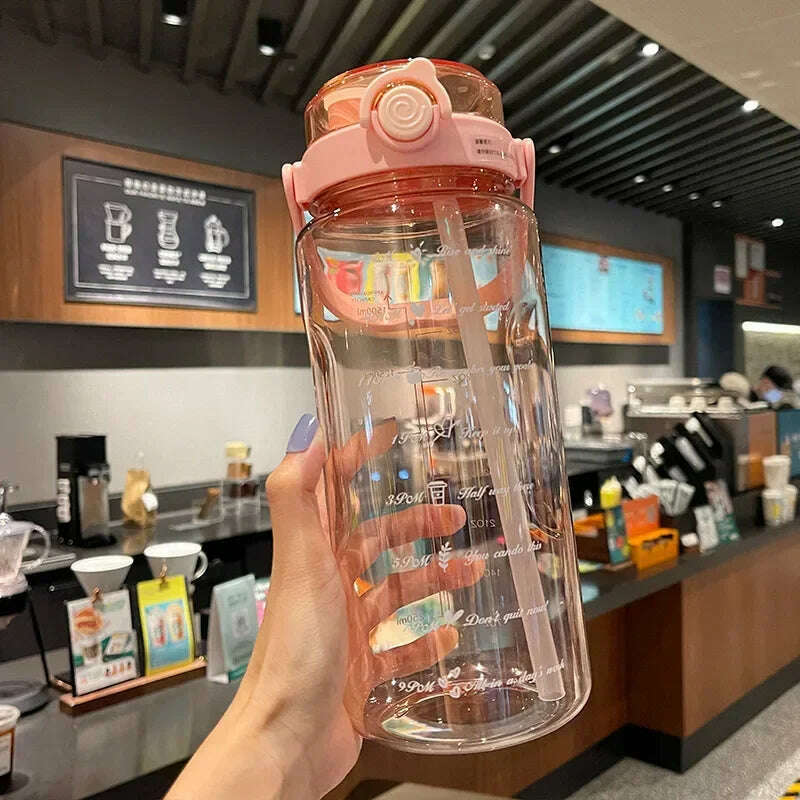 1.5/2Liter Sport Straw Water Bottle with Time Scale Plastic Summer Cold Juice Water Cup Large Capacity Portable Travel Bottles - KIMLUD
