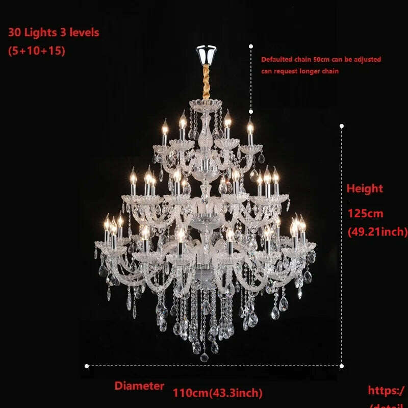 15/30 Lights Fashion Luxury Large Crystal Chandelier Light Living Room Bedroom Hotel Villa Lustre Cristal Lamp Lighting Fixture - KIMLUD