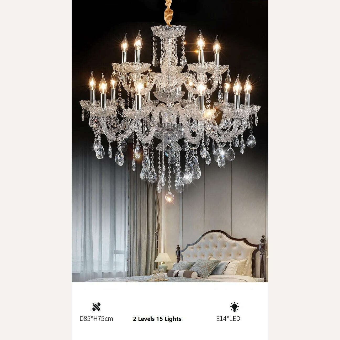 15/30 Lights Fashion Luxury Large Crystal Chandelier Light Living Room Bedroom Hotel Villa Lustre Cristal Lamp Lighting Fixture - KIMLUD