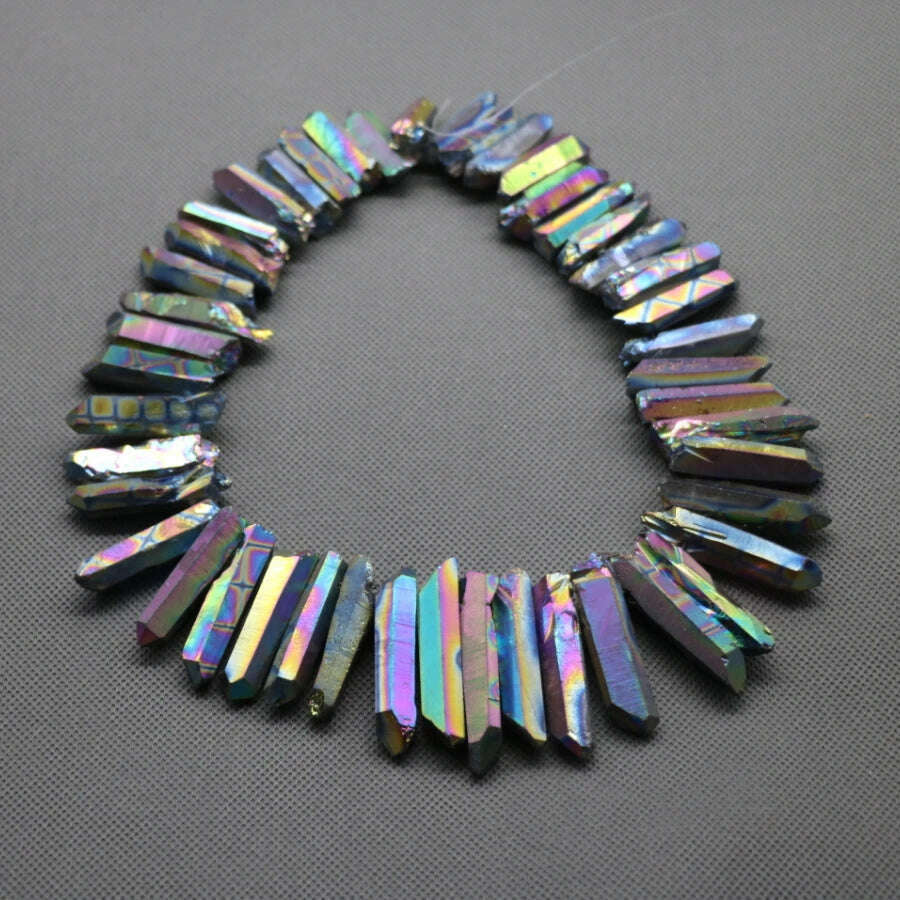 KIMLUD, 15.5" strand Titanium Rainbow AB Crystal Quartz Top Drilled Point Beads Mixed Color Raw Crystal Stick Pendants Jewelry Making, Colorful / CHINA, KIMLUD APPAREL - Womens Clothes
