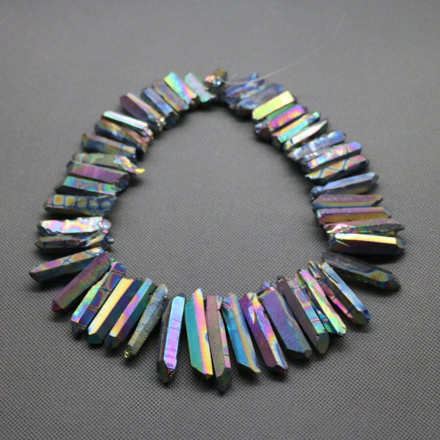 KIMLUD, 15.5" strand Titanium Rainbow AB Crystal Quartz Top Drilled Point Beads Mixed Color Raw Crystal Stick Pendants Jewelry Making, KIMLUD Womens Clothes