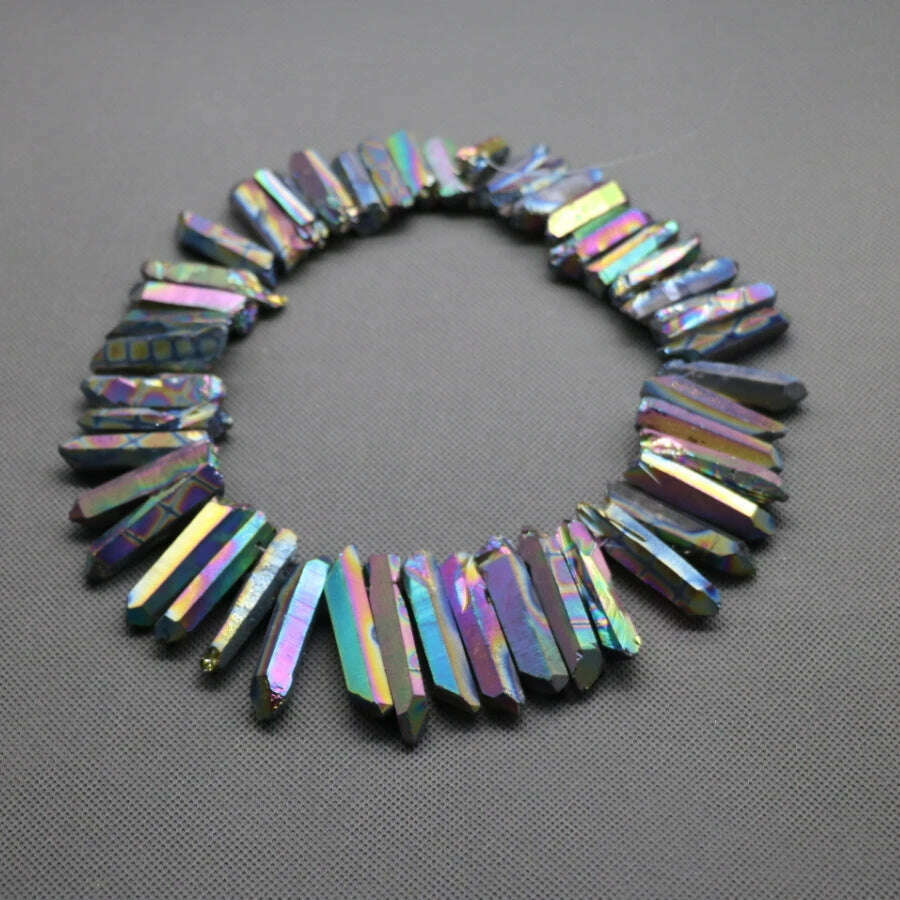 KIMLUD, 15.5" strand Titanium Rainbow AB Crystal Quartz Top Drilled Point Beads Mixed Color Raw Crystal Stick Pendants Jewelry Making, KIMLUD Womens Clothes