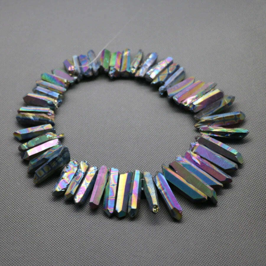 KIMLUD, 15.5" strand Titanium Rainbow AB Crystal Quartz Top Drilled Point Beads Mixed Color Raw Crystal Stick Pendants Jewelry Making, KIMLUD Womens Clothes