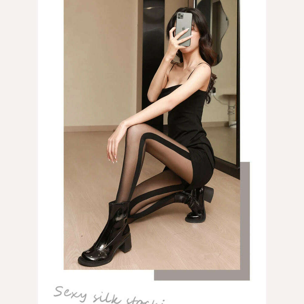 KIMLUD, 15D Sexy Seamed Stockings splicingWomens Stockings Black Line Transparent Silk Stocking hose Pantyhose Leggings meia, KIMLUD Womens Clothes