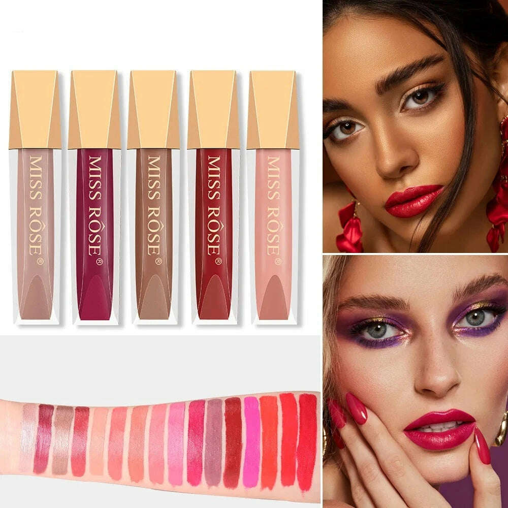 KIMLUD, 16 Colors Lips Makeup Lip Gloss Matte Shimmer Glitter Metalic Lip Tint Waterproof Long Lasting Non Stick Cup Lqiuid Lipstick, KIMLUD Womens Clothes