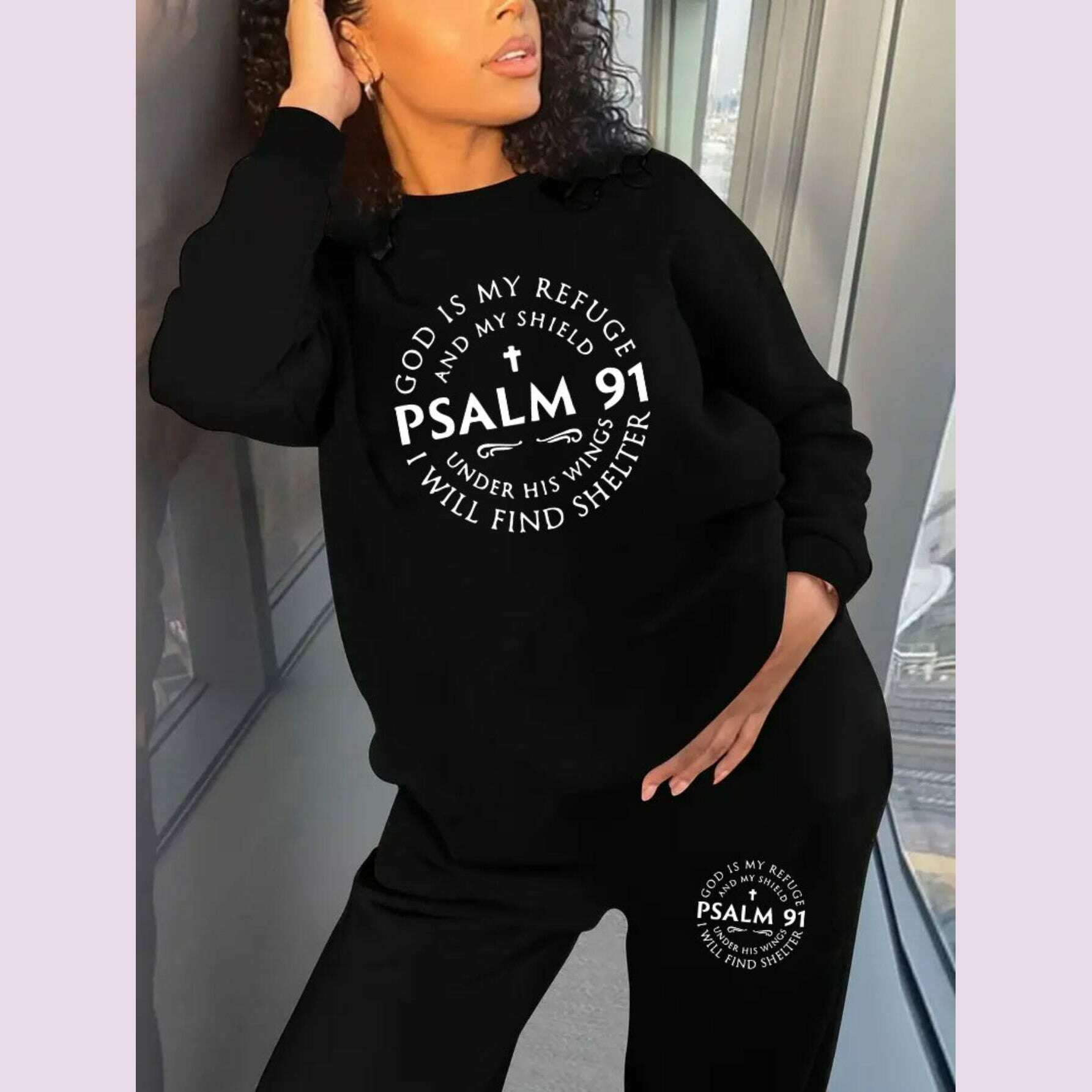 plus-size-casual-psalm-91-print-sweatshirt-and-sweatpants-co-ord-set---polyester-spandex-knitted-fabric-crew-neck-slight-stretch-alphabet-patternkimlud-womens-fashion-34626089
