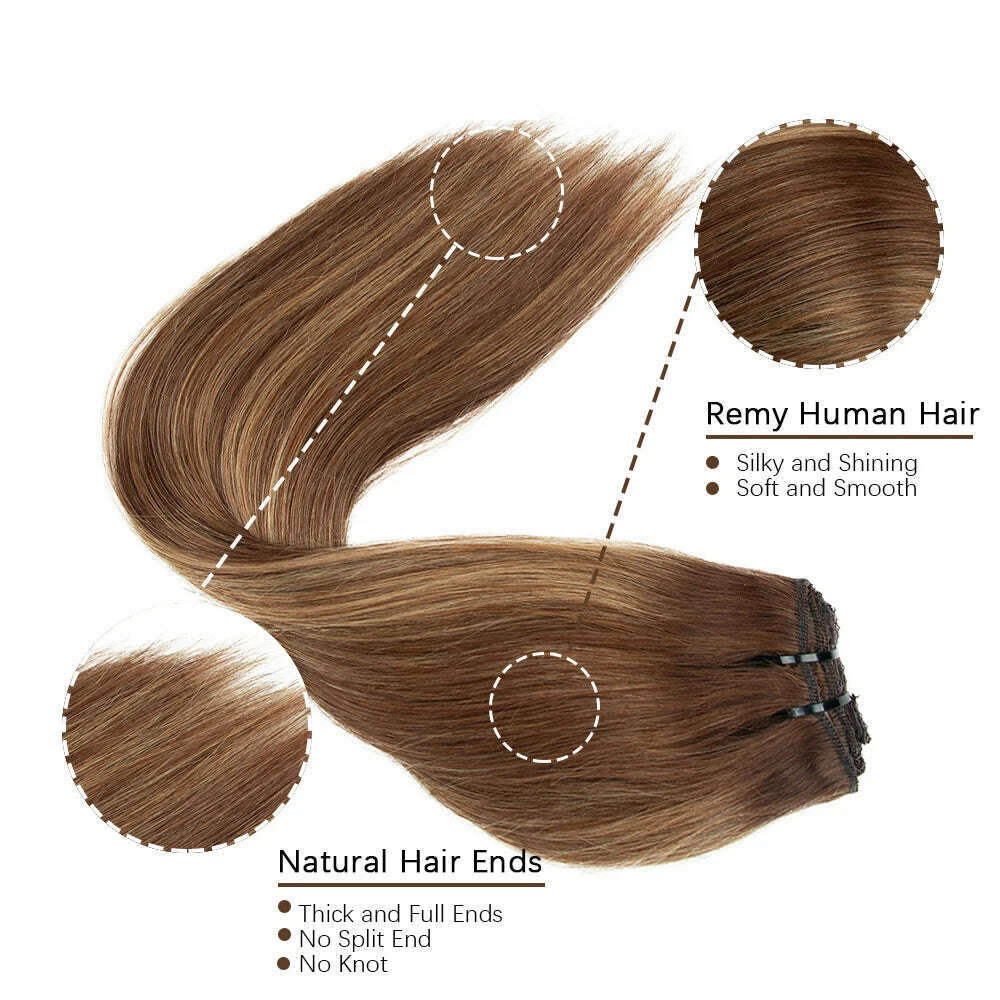 KIMLUD, 18 Clips in Hair Extensions 8pcs Human Hair Clip in Extensions 16-26 Inch Ombre Chocolate Brown Colored #4/27/4 In Huamn Hair, KIMLUD Womens Clothes