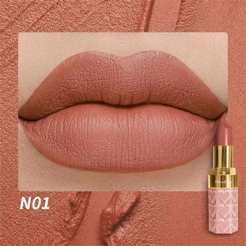 KIMLUD, 18 Color Matte Lipstick Waterproof Long-Lasting Velvet Lipstick Sexy Red Pink Brown Lipstick Non-stick Cup Batom Makeup Cosmetic, N01-4.2g / CHINA, KIMLUD APPAREL - Womens Clothes
