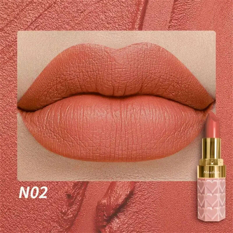 KIMLUD, 18 Color Matte Lipstick Waterproof Long-Lasting Velvet Lipstick Sexy Red Pink Brown Lipstick Non-stick Cup Batom Makeup Cosmetic, N02-4.2g / CHINA, KIMLUD APPAREL - Womens Clothes