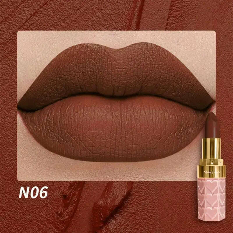 KIMLUD, 18 Color Matte Lipstick Waterproof Long-Lasting Velvet Lipstick Sexy Red Pink Brown Lipstick Non-stick Cup Batom Makeup Cosmetic, N06-4.2g / CHINA, KIMLUD APPAREL - Womens Clothes
