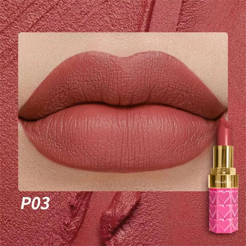 KIMLUD, 18 Color Matte Lipstick Waterproof Long-Lasting Velvet Lipstick Sexy Red Pink Brown Lipstick Non-stick Cup Batom Makeup Cosmetic, P03-4.2g / CHINA, KIMLUD APPAREL - Womens Clothes