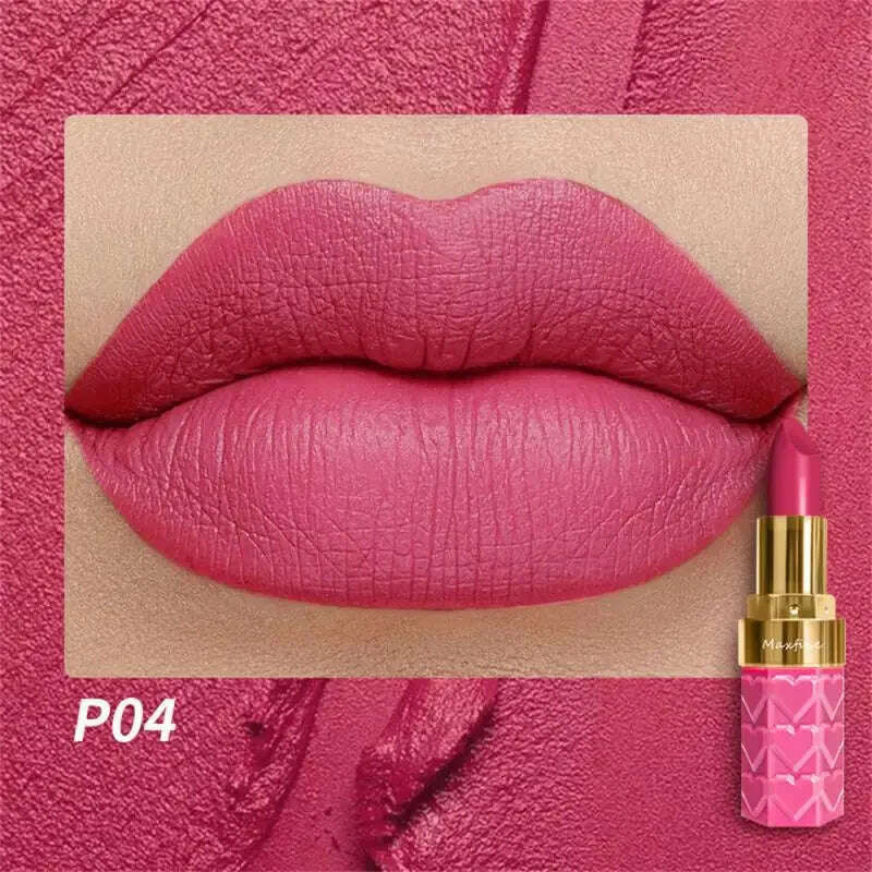 KIMLUD, 18 Color Matte Lipstick Waterproof Long-Lasting Velvet Lipstick Sexy Red Pink Brown Lipstick Non-stick Cup Batom Makeup Cosmetic, P04-4.2g / CHINA, KIMLUD APPAREL - Womens Clothes