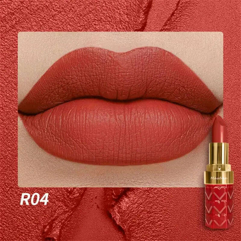 KIMLUD, 18 Color Matte Lipstick Waterproof Long-Lasting Velvet Lipstick Sexy Red Pink Brown Lipstick Non-stick Cup Batom Makeup Cosmetic, R04-4.2g / CHINA, KIMLUD APPAREL - Womens Clothes