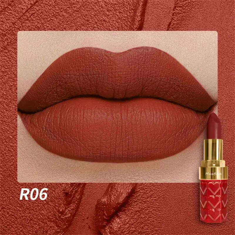 KIMLUD, 18 Color Matte Lipstick Waterproof Long-Lasting Velvet Lipstick Sexy Red Pink Brown Lipstick Non-stick Cup Batom Makeup Cosmetic, R06-4.2g / CHINA, KIMLUD APPAREL - Womens Clothes