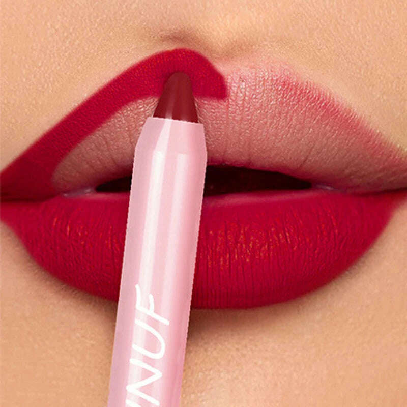 18-Colors Lipstick Pencil Waterproof Sexy Red Matte Contour Tint Lipstick Lasting Non-stick Cup Lipliner Pen Lip Makeup Cosmetic - KIMLUD