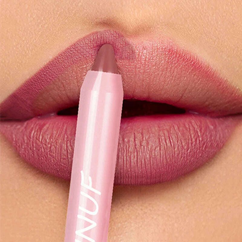 18-Colors Lipstick Pencil Waterproof Sexy Red Matte Contour Tint Lipstick Lasting Non-stick Cup Lipliner Pen Lip Makeup Cosmetic - KIMLUD