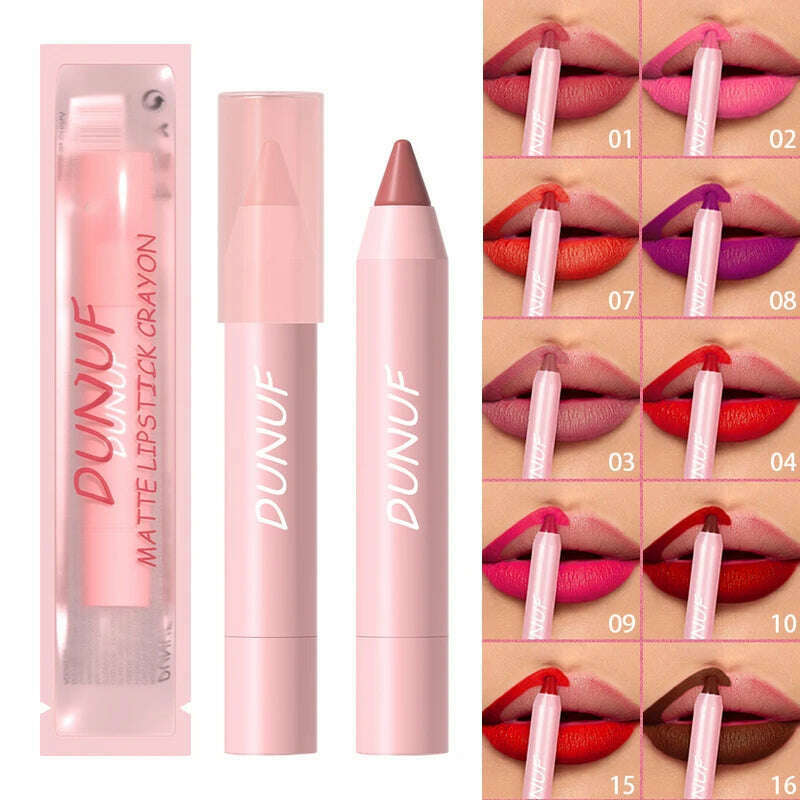 18-Colors Lipstick Pencil Waterproof Sexy Red Matte Contour Tint Lipstick Lasting Non-stick Cup Lipliner Pen Lip Makeup Cosmetic - KIMLUD