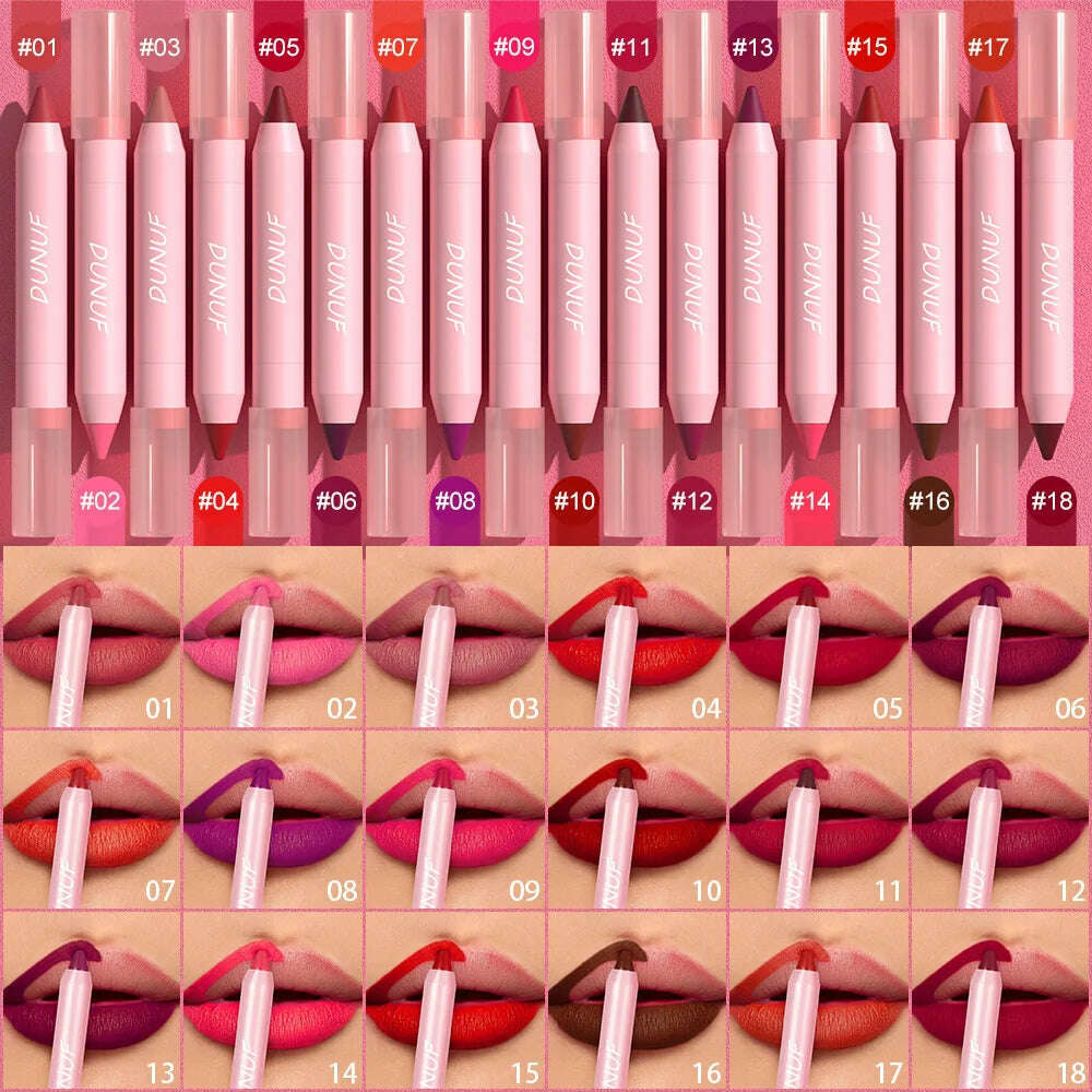 18-Colors Lipstick Pencil Waterproof Sexy Red Matte Contour Tint Lipstick Lasting Non-stick Cup Lipliner Pen Lip Makeup Cosmetic - KIMLUD