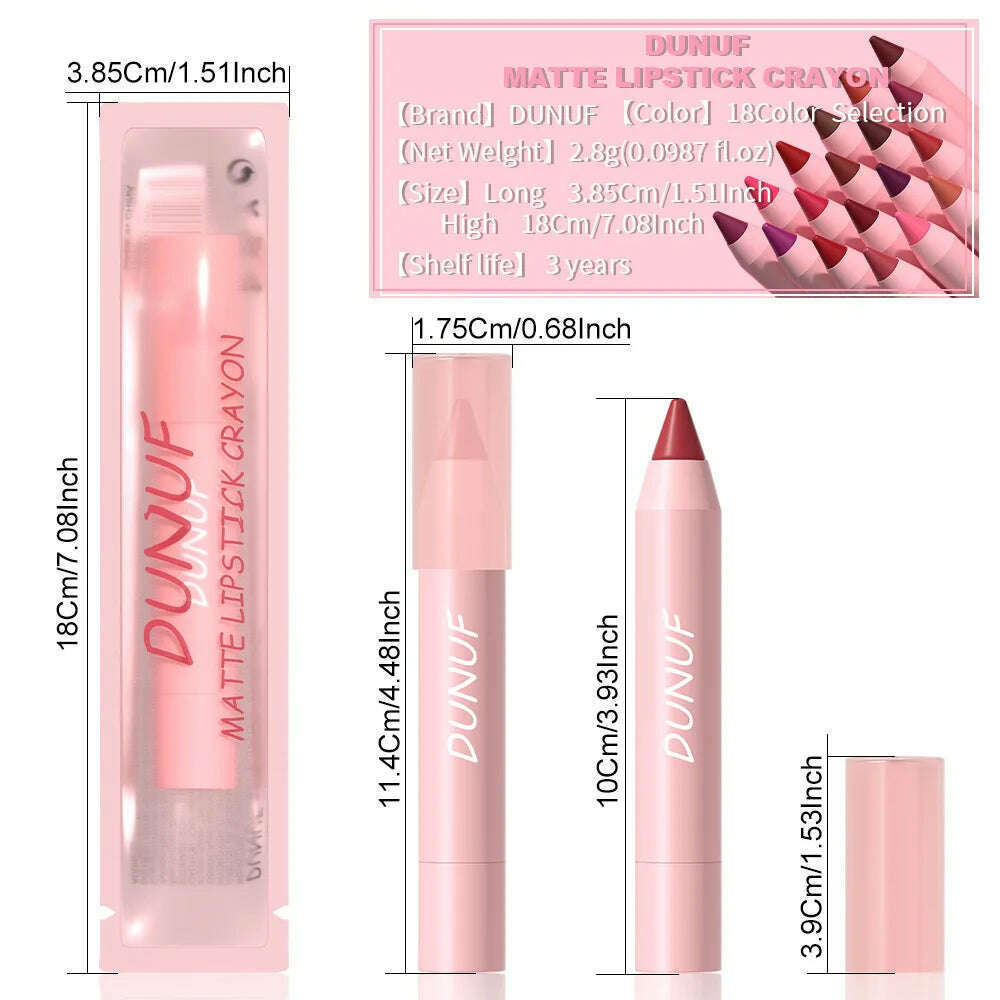18-Colors Lipstick Pencil Waterproof Sexy Red Matte Contour Tint Lipstick Lasting Non-stick Cup Lipliner Pen Lip Makeup Cosmetic - KIMLUD