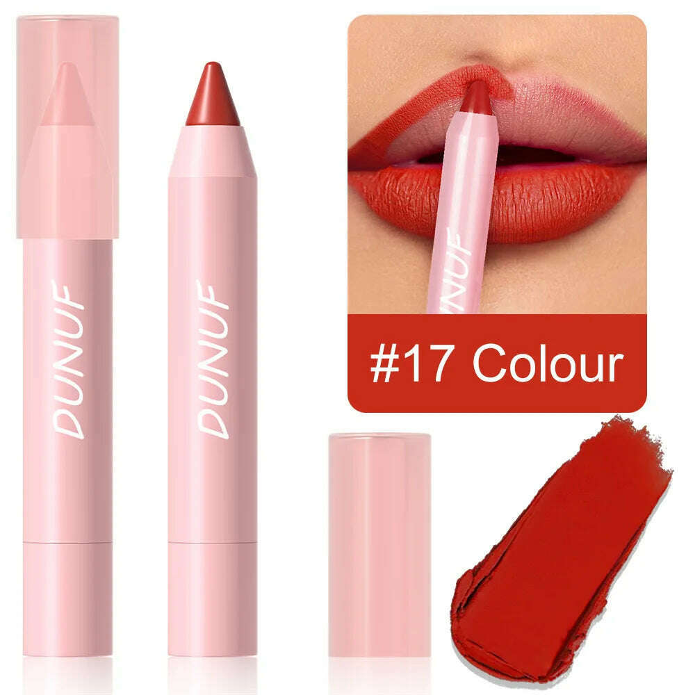 18-Colors Lipstick Pencil Waterproof Sexy Red Matte Contour Tint Lipstick Lasting Non-stick Cup Lipliner Pen Lip Makeup Cosmetic - KIMLUD